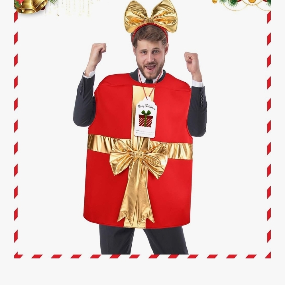 Festive Red and Gold Gift Box Costume - Picture 4 of 16